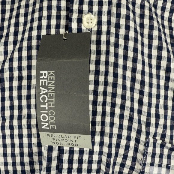 Kenneth Cole Reaction Mens Button-Up Black & White Checkered Non-Iron Shirt M - Picture 3 of 12